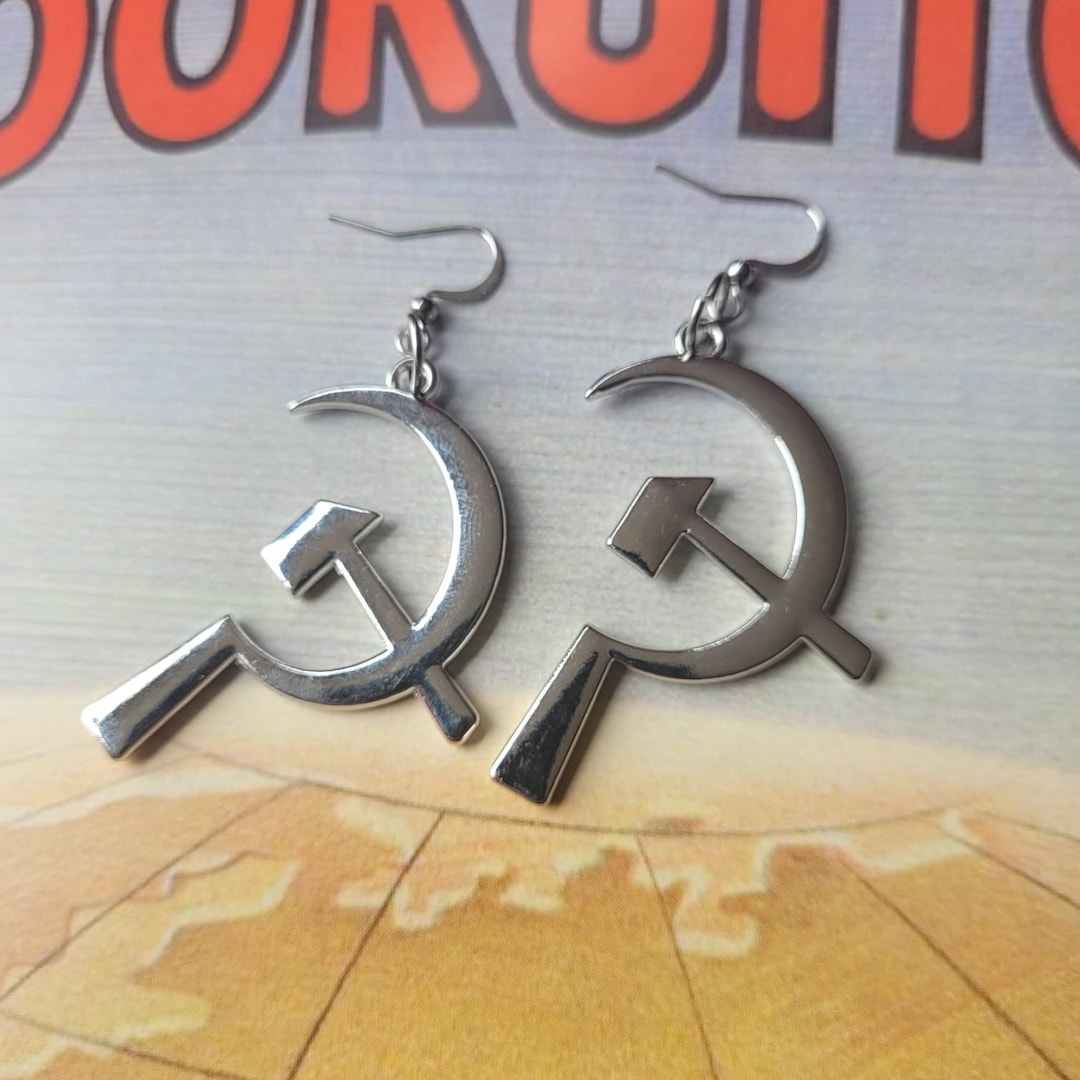 Hammer and Sickle Earrings Silver Metal Soviet Earrings Communist