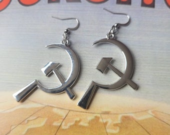 Hamer en sikkel oorbellen zilver metaal| Sovjet-oorbellen | Communistische oorbellen | USSR oorbellen | CCCP | Communistische sieraden | Communistische stijl