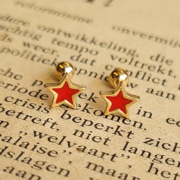 Red Star Earrings Gold | Communist Earrings | Communist Jewelry | Friendship Gift | Socialist Red Star | Political Statement