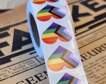 Pride Flag Stickers roll of 500 | Progress Flag | Identity | LGBTQ+ | Queer Rights | Queer Stickers | Statement | Protest Stickers |