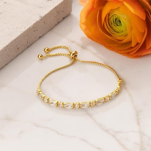 Gold Plated Baguette Adjustable Bracelet