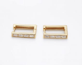 24k Gold Filled Baguette Hoop Earrings • Dainty Water Resistant Jewelry  • Gift for Her