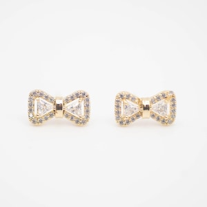 Gold-Filled Bow Stud Earrings: Cubic Zirconia, Hypoallergenic