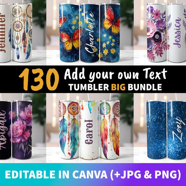 Canva tumbler bundle, add your own text tumbler wrap png, floral tumbler, editable in canva tumbler, add your own name sublimation tumbler