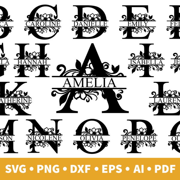 Lot floral monogramme svg, lettrage floral, polices svg monogramme, graphique lettre floral, nom monogramme svg, lot alphabet