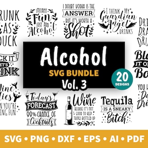 Lot svg alcool, sous-verres svg, lot svg sarcastique drôle, png sublimation, décorations de tequila, svg verre à liqueur, vin doué, fiole