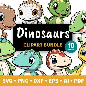 Dinosaur Svg Clipart Bundle Cute Dinosaur Png T Rex Svg - Etsy