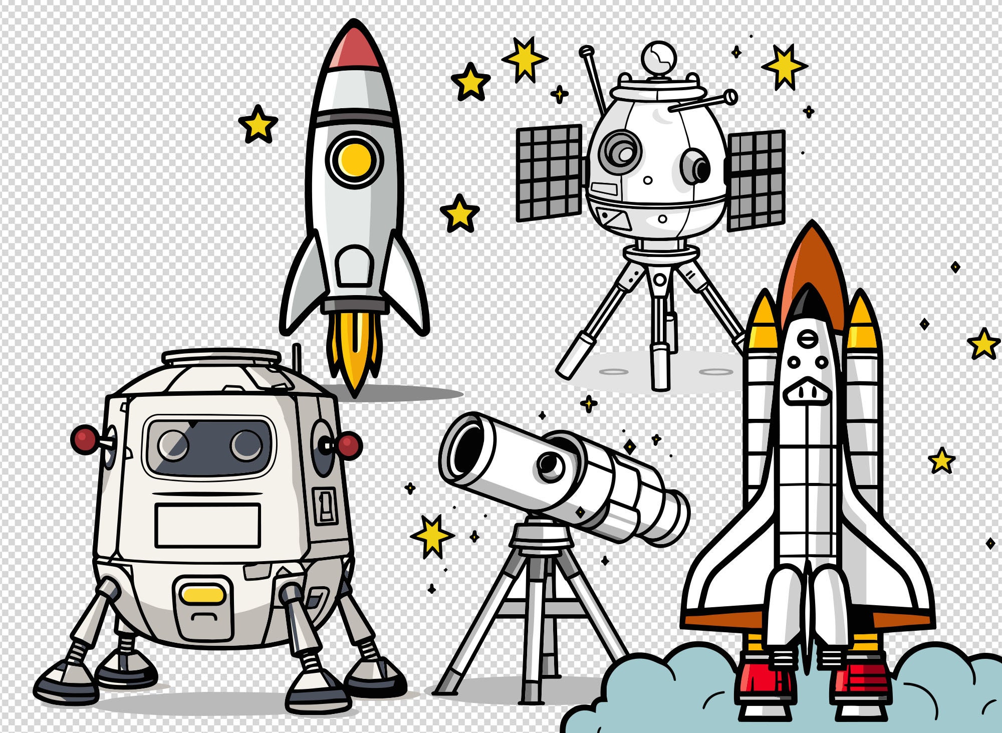 Space Rocket Svg Clipart Bundle Space Png Stickers - Etsy