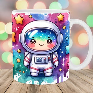 Colorful Astronaut Mug Wrap, 11oz And 15oz Mug Template, Space Mug Sublimation Design, Star Mug Wrap Template, Instant Digital Download PNG