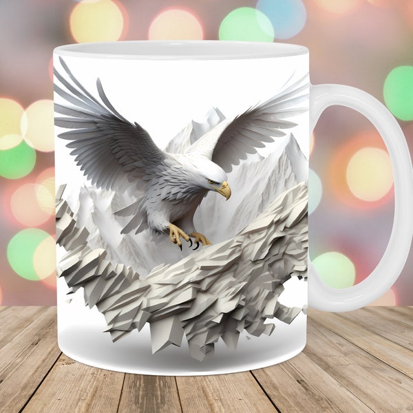 3D Eagle Mountains Mug Wrap, 11oz And 15oz Mug Template, Mug Sublimation Design, Mug Wrap Template, Instant Digital Download PNG