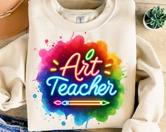 Neon Art Teacher Shirt PNG for Sublimation