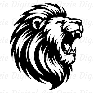 ライオン SVG および PNG、吠えるライオンのクリップアート、ライオンの顔のベクター画像、ライオンのシルエット、ライオンの頭 SVG、昇華デザイン、動物カット ファイル