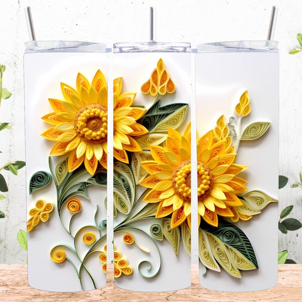 3D Sunflowers 20 oz Skinny Tumbler Sublimation Design, Straight And Tapered Tumbler Wrap, Instant Digital Download PNG