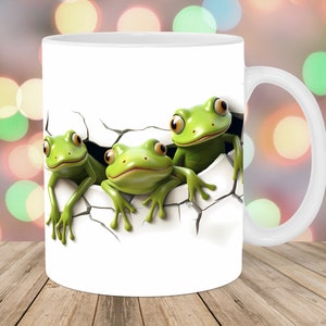 3D Three Frogs Mug Wrap, 11oz & 15oz Mug Template, Mug Sublimation Design, Hole In A Wall Mug Wrap Template, Instant Digital Download PNG