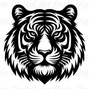 Tiger SVG, Tiger Clipart, Tiger Gesicht Vektor, Tiger Silhouette, Tigerkopf zwar, Sublimationsdesign, Tierschnittdatei