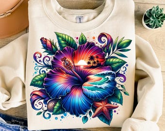 Hibiscus Flower Png, Sublimation Design, Tropical Png, Colorful Summer Png, Ocean Beach Png, T-Shirt Design, Digital Download Png, DTF