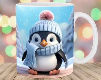 3D-Pinguin-Weihnachtsbecherverpackung, 11 Unzen- und 15 Unzen Bechervorlage, Becher-Sublimationsdesign, Becherverpackungsvorlage, sofortiger digitaler Download PNG