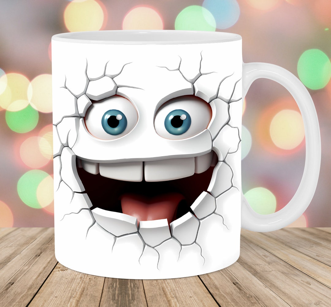 3D Smiley Face Mug Wrap, 11oz and 15oz Mug Template, Mug Sublimation(00)