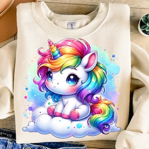 Colorful Unicorn Png, Sublimation Design, Baby Unicorn Clipart, Unicorn Digital Image, Kids Png, T-Shirt Design, Instant Download Png