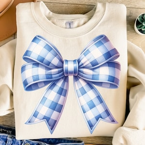 Blue Checkered Bow Png, Sublimation Design, Coquette Bow Png, Retro Ribbon Png, Trendy Png, T-Shirt Design, Instant Download Png, DTF