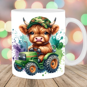 Baby Highland Cow mok wrap, 11oz en 15oz mok sjabloon, boerderij mok sublimatie ontwerp, tractor mok wrap sjabloon, instant digitale download PNG
