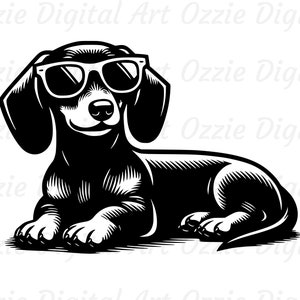 Dachshund With Sunglasses Svg & Png, Sausage Dog Clipart, Dog Vector Image, Dachshund Silhouette, Sublimation Design, Puppy Cut File