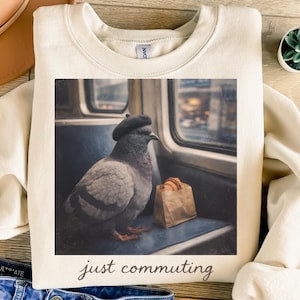 Funny Pigeon Png, Sublimation Design, Just Commuting Png, Parisian Pigeon Png, City Bird Png, Humor Png, T-Shirt Png, Instant Download Png