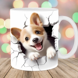 3D Puppy Hole In A Wall Mug Wrap, 11oz And 15oz Mug Template, Mug Sublimation Design, Mug Wrap Template, Instant Digital Download PNG