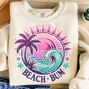 Beach Bum Png, Sublimation Design, Retro Summer Clipart, Beach Digital Image, Aesthetic Png, T-Shirt Design, Instant Download Png, DTF