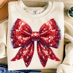 Christmas Bow Png, Sublimation Design, Coquette Bow Png, Red Glitter Sequin Bow Png, Sweatshirt Png, T-Shirt Png, Instant Download Png, DTF