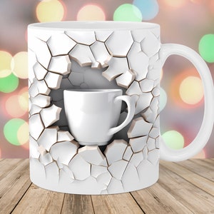 3D Cup Hole In A Wall Mug Wrap, 11oz & 15oz Mug Template, Mug Sublimation Design, Mug Wrap Template, Instant Digital Download PNG