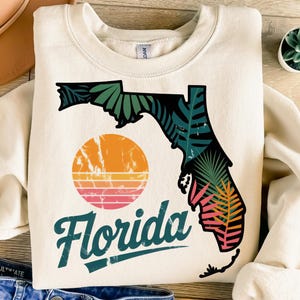 Kaart van Florida png, sublimatieontwerp, tropisch png, Amerika png, retro png, vintage png, trendy png, T-shirtontwerp, instant download png