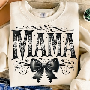 Mama Png, Sublimation Design, Black Toile Png, Coquette Bow Png, Trendy Png, T-Shirt Design, Sweatshirt Png, Digital Download Png, DTF
