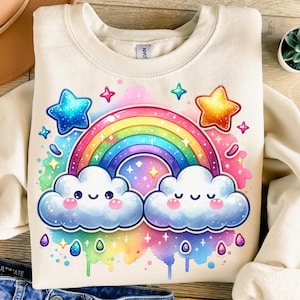Cute Cloud Png, Sublimation Design, Colorful Rainbow Png, Kids Sublimation, Stars Png, T-Shirt Design, Instant Digital Download Png, DTF