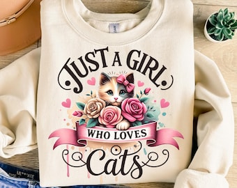 Just A Girl Who Loves Cats Png, Sublimation Design, Coquette Cat Png, Cat Lover Png, Kitten Png, T-Shirt Design, Digital Download Png, DTF