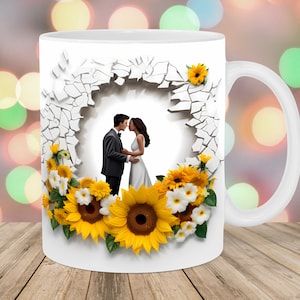 3D bruidspaar mok wrap, 11oz & 15oz mok sjabloon, gat in een muur mok sublimatie ontwerp, mok wrap sjabloon, instant digitale download PNG