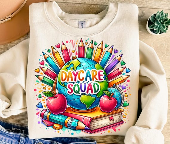 Daycare Squad Png, Sublimation Design, Colorful Pencils Png, Kids Png, Globe Png, Apple Png, T-Shirt Design, Instant Download Png, DTF
