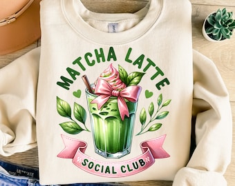 Matcha Latte Social Club Png, Sublimation Design, Coquette Bow Png, Aesthetic Png, Trendy Png, T-Shirt Design, Instant Download Png, DTF