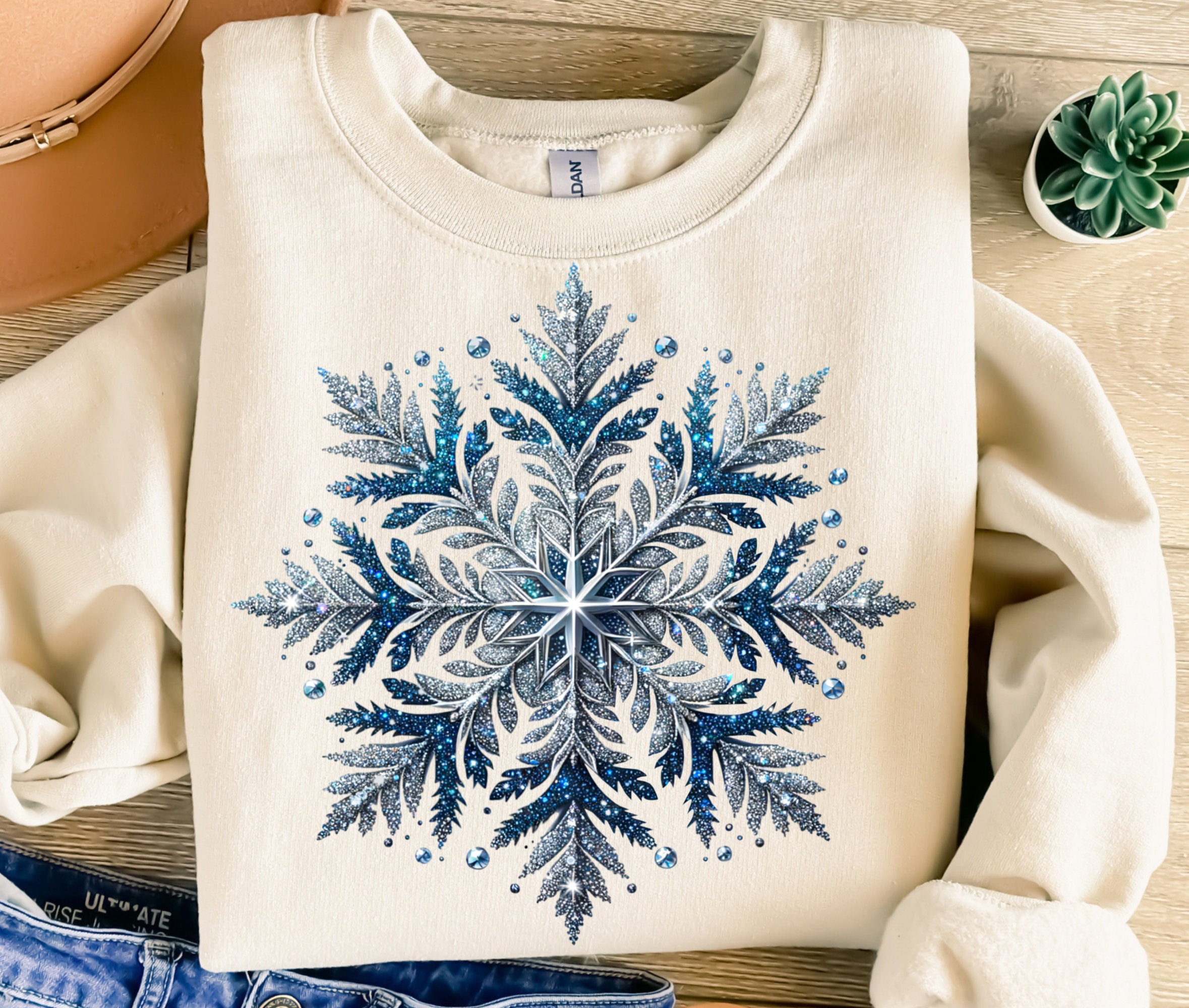 Silver Blue Glitter Snowflake Png, Sublimation Design, Christmas Png, Winter Png, T-Shirt Design, Sweatshirt Png, Digital Download Png, DTF