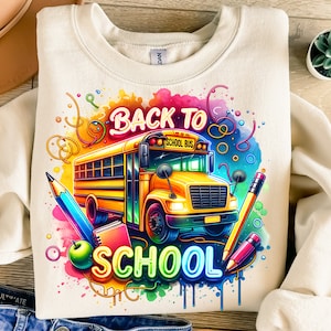 Back To School Png, Sublimation Design, Colorful Neon Png, School Bus Png, Teacher Png, T-Shirt Design, Instant Digital Download Png, DTF
