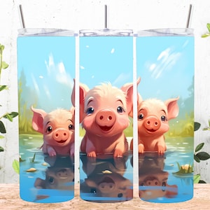 Three Baby Pigs 20 oz Kids Tumbler Diseño de sublimación, Envoltura de vaso recto y cónico, Descarga digital instantánea PNG