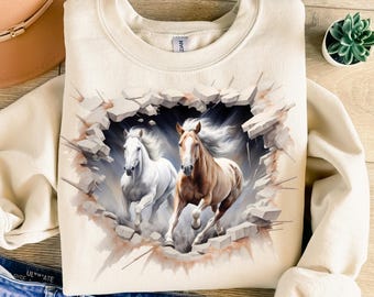 3D Running Horses Png, Sublimation Design, 3D Hole In A Wall Png, Horse Lover Png, Western Png, T-Shirt Design, Digital Download Png, DTF