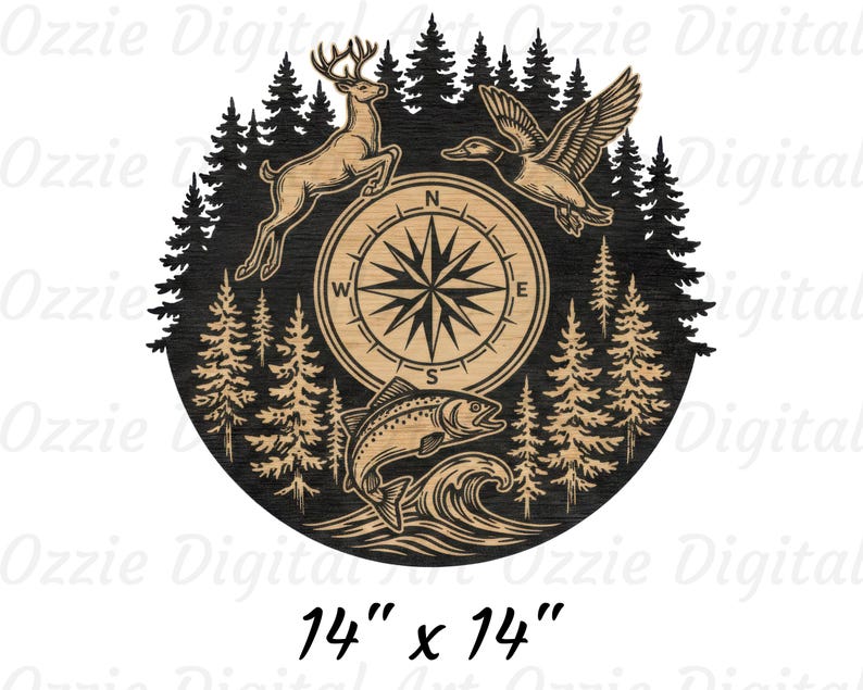 Compus With Deer Deer Duck Hunting Png, Sublimation Design, Largemouth Bass Png, Fishing ...