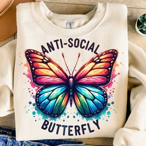 Antisoziales Schmetterlings-Svg, Schmetterlings-Sublimationsdesign, T-Shirt-Svg, Sweatshirt-Design, buntes Png, sofortiger digitaler Download Png