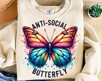 Svg anti-social papillon, sublimation papillon, T-shirt Svg, conception de sweatshirt, png coloré, téléchargement numérique instantané png