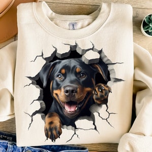 3D Rottweiler In A Hole Png, Sublimation Design, Dog Png, Crack In A Wall Png, T-Shirt Design, Sweatshirt Png, Instant Download Png, DTF