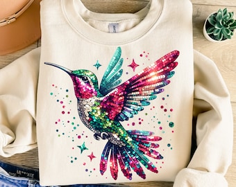 Sequin Hummingbird Png, Sublimation Design, Colorful Glitter Bird Png, Trendy Png, T-Shirt Design, Sweatshirt Png, Instant Download Png, DTF