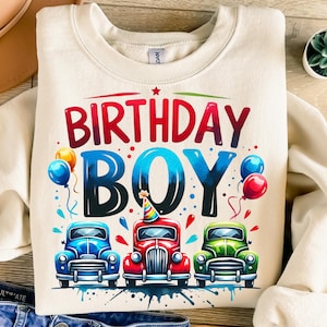 Geburtstagsjunge Png, Sublimationsdesign, Auto Png, Kinder Png, Alles Gute zum Geburtstag Png, Geburtstagsballons Png, T-Shirt-Design, digitaler Download Png