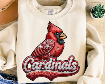 Sparkly Cardinals Png, Sublimation Design, Faux Embroidery Png, Mascot Png, Red Cardinal Png, T-Shirt Design, Digital Download Png, DTF