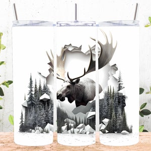 3D Moose Forest 20 oz Skinny Tumbler Sublimation Design, Straight And Tapered Tumbler Wrap, Instant Digital Download PNG